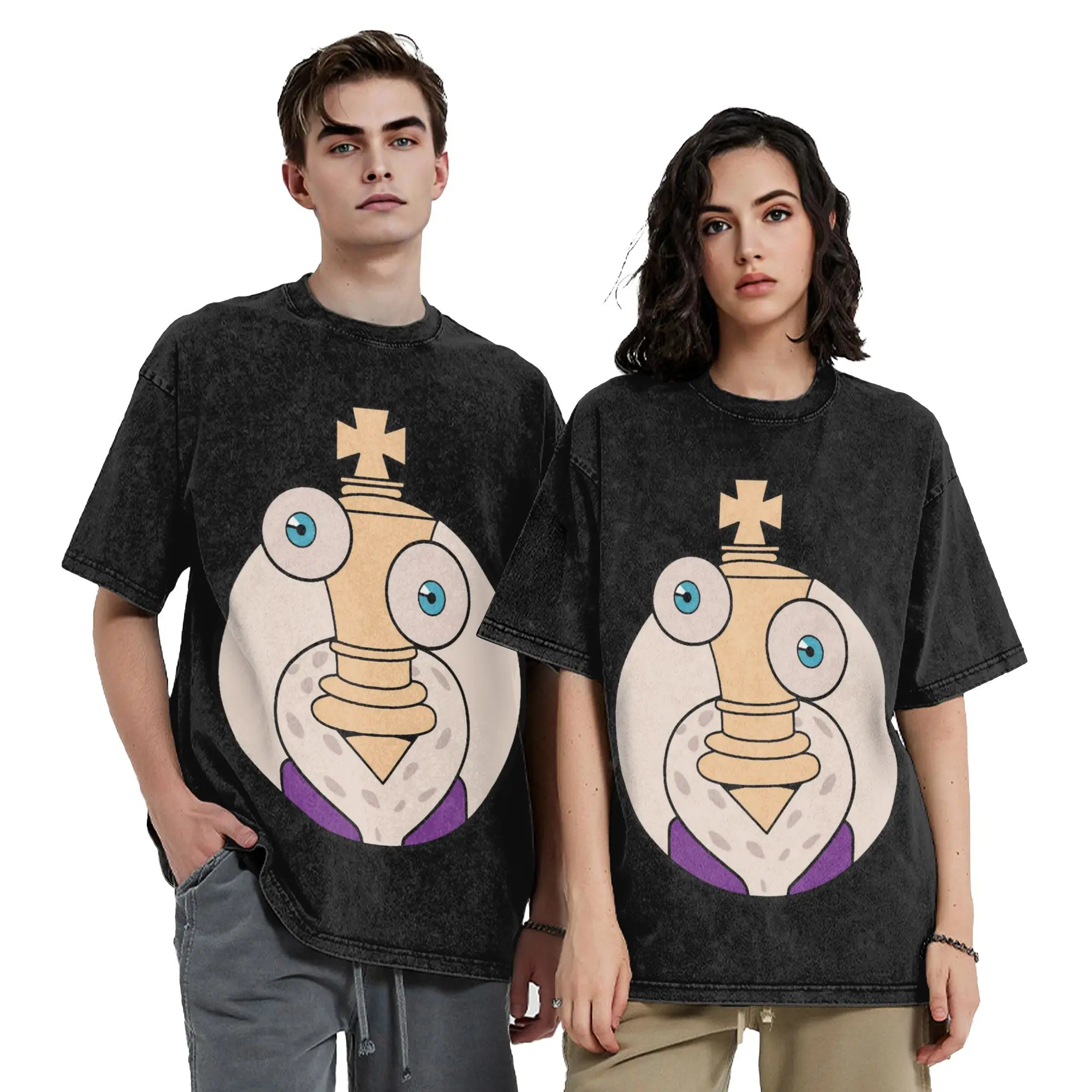 Kinger Door Cartoon Digitals Circus Washed T Shirt Streetwear Vintage T-Shirt  Tees Men Women Cotton Harajuku Summer