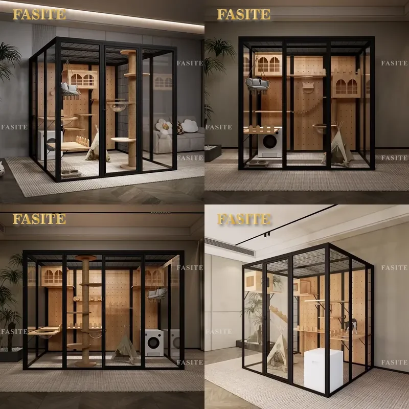For Cat Large Luxury Panoramic Glass Cat Villa Oversized Nailed Cat Cage House Furniture Pet Store Display Cabinet