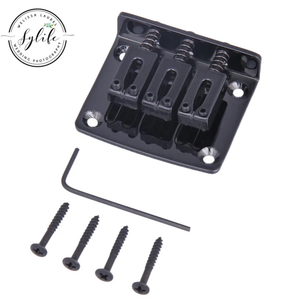 Black Zinc Alloy Guitar Bridge Tailpiece & Screws & Wrench for 3 String Cigar Box Guitar