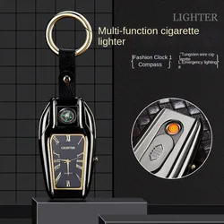 Multifunctional Compass Keychain Watch Arc Lighter Personalized USB Rechargeable Cigarette Lighter Men's Birthday Gift