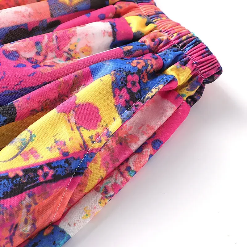 Gonna lunga stampata in stile etnico per donna nella primavera ed estate Nuova gonna a trapezio drappeggiata di grandi dimensioni Fat Mm