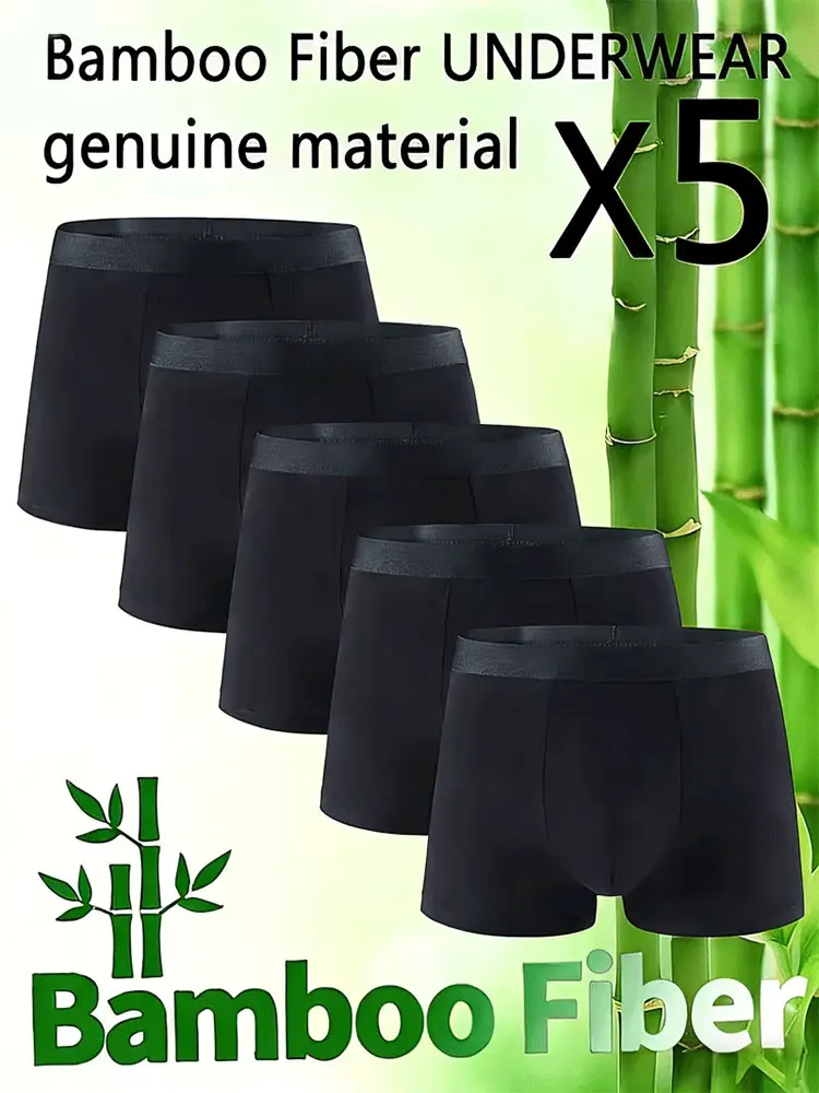 

5Pcs Bamboo Fiber Stretch Fit Men's Underwear Cool Breathable Quick-drying Fabric Daily Comfortable Novel Men's Underwear