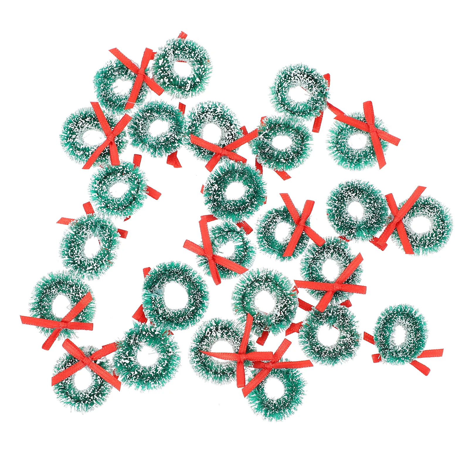 

24pcs Festive Christmas Wreath with Bow Mini Garland Hanging Decor Adornment for Xmas Tree Door Wedding Party DIY