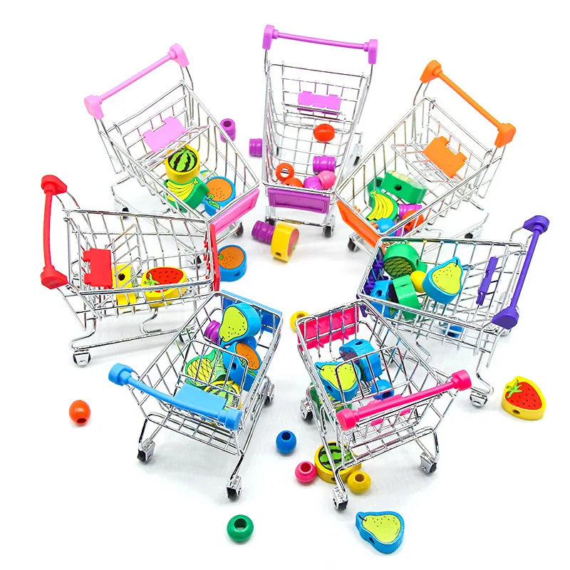 Mini Shopping Cart Supermarket Simulation Hand Trolleys Pretend Play Toy Kids Toys Kids Room Desktop Storage Basket