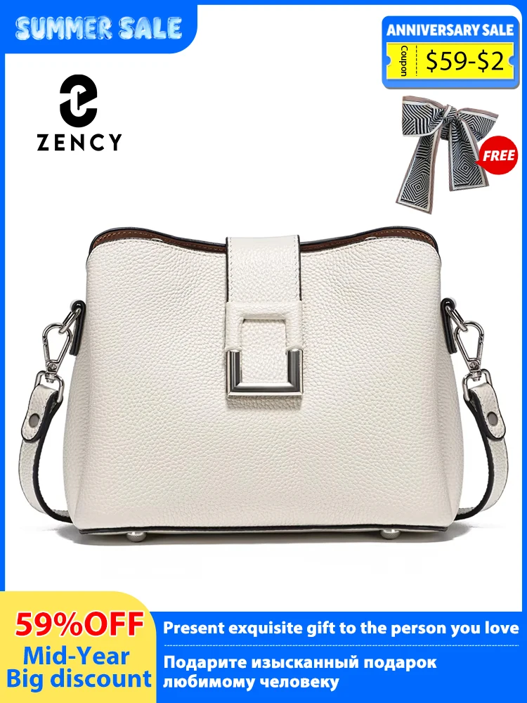 

Zency Genuine Leather Designer Noble Shopper Shoulder Bag Commuter Large Bucket Handbag Women Crossbody Light Pink White Bags