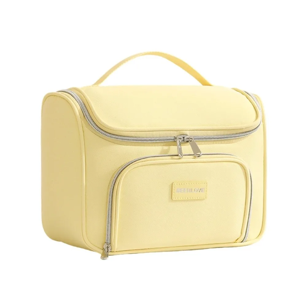 Multi Compartment Cosmetic Bag Carry Handle Double Zipper Makeup Organizer Bag Portable Front Pocket Toiletry Bag