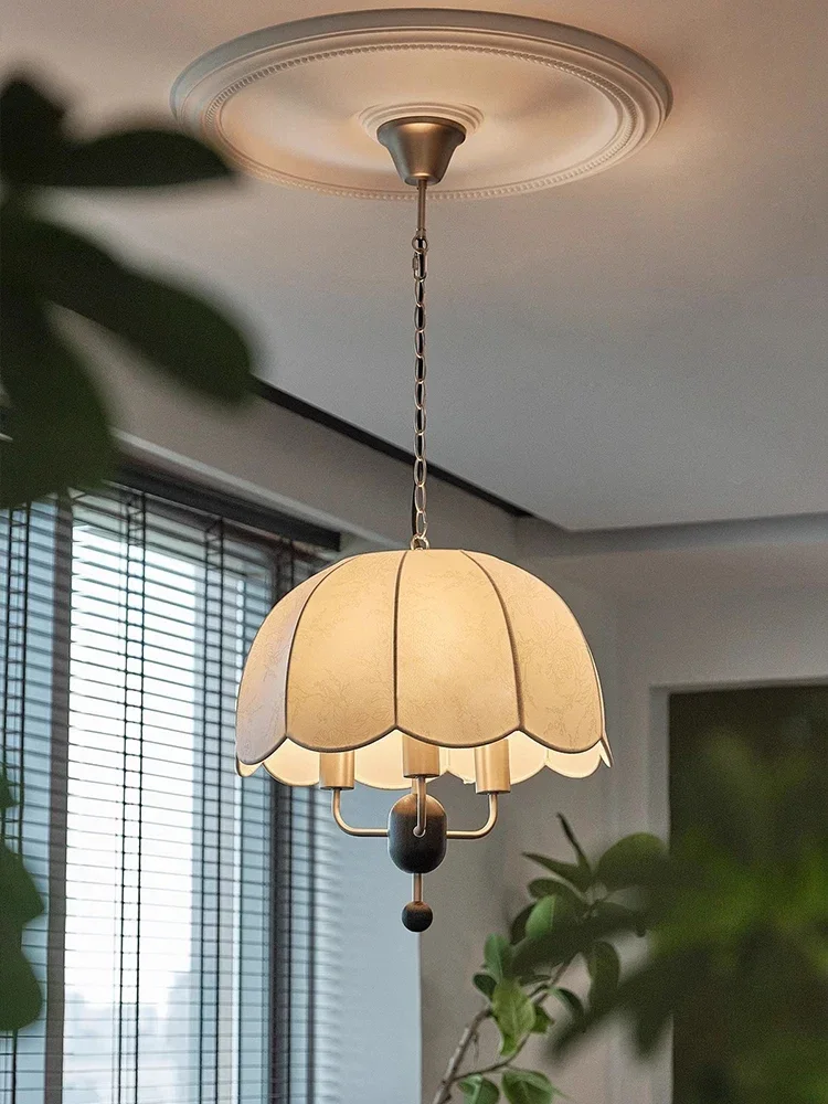 French Retro Bedroom Pendant Lights Medieval Fabric Pattern Dining Room Chandelier Lighing Study Home Decor Lustre Lamp Fixtures