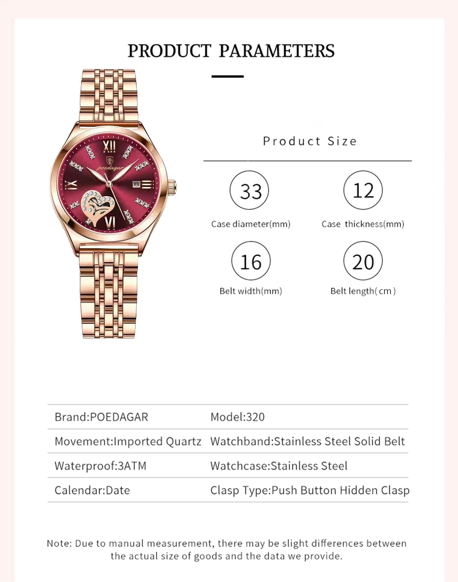 POEDAGAR Luxus Uhren Für Frauen Wasserdicht Leucht Datum Edelstahl Frau Uhr Elegante Mode Quarz Damen Armbanduhr – Detail 6