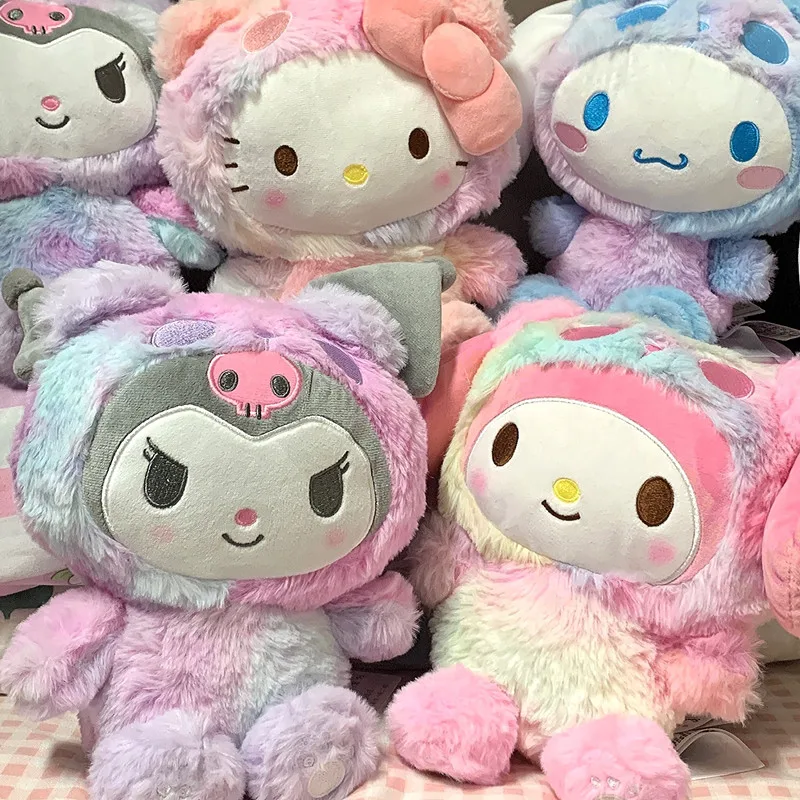 

22CM Genuine Sanrio Kuromi Melody Cinnamoroll Hello Kitty Plush Doll Miniso Famous Cross Dressing Fancy Series Innovative Doll