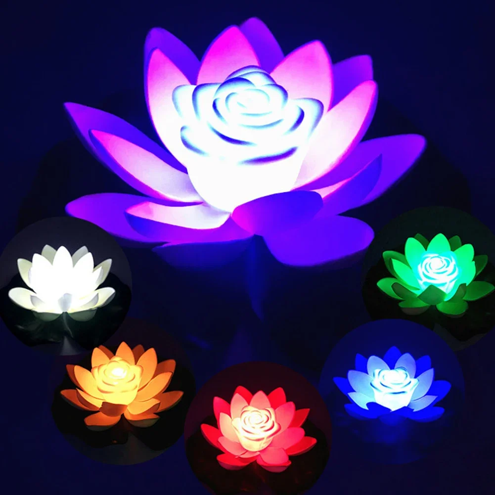 LED Waterproof Floating Lotus Light Battery Operated Lily Flower Wishing Night Lamp Pool Garden Fish Tank Wedding Decoration