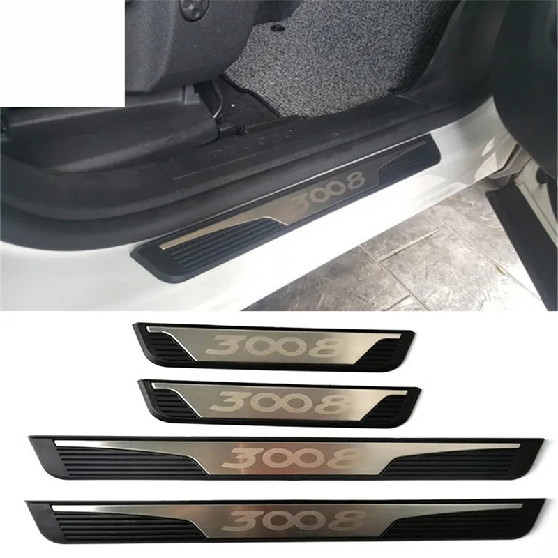 4PCS/Set ABS Stainless Steel For 2017-2021 Peugeot 3008 GT Auto Car Door Sill Pedal Welcome Scuff Plate Decoration Cover