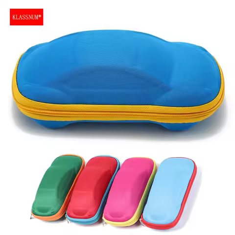 KLASSNUM Children's Sunglasses Case Kids Boys Girls Car Shaped Glasses Case Cartoon Hard EVA Zipper Optical Glasses Storage Box