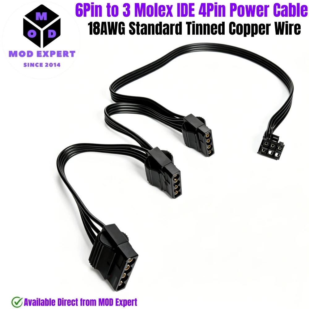 

6Pin to 3 Molex IDE 4Pin PERIPHERAL PATA Power Cable for Corsair HX1200, HX1000, HX8500, HX750 PLATINUM Modular PSUs, 50+15+15CM