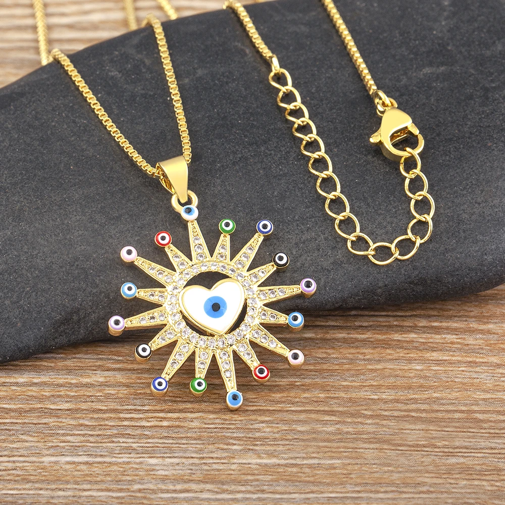Nidin Romantic Heart Shape Turkish Evil Eye Necklace for Women Cute 5 Colors Pendant Clavicle Chains Neck Collars Jewelry Gift image 3