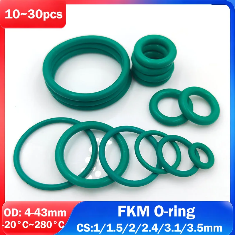 FKM Green Fluorine Rubber O-Ring OD4-43mm CS 1/1.5/2/2.4/3.1/3.5mm O-Rings Sealing Gasket Oil Resistant Acid & Alkali Resistant