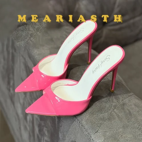 

Pointed Stiletto Heels Women Pumps Patent Leather 2025 Summer Designer Mule Sandals Elegant Sexy Office High Heels Women Shoes