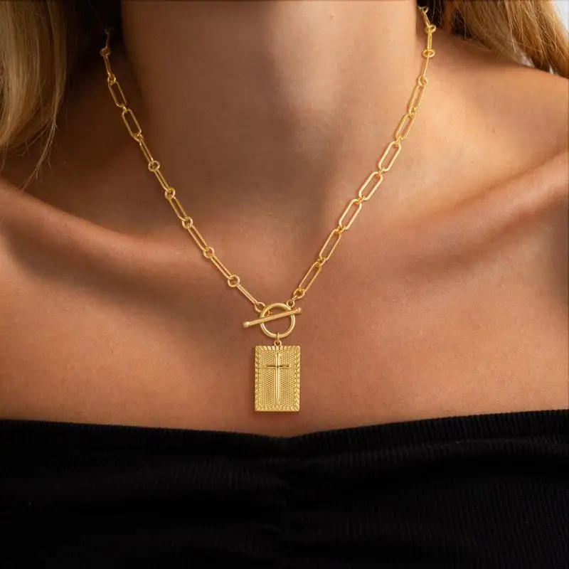 

New Cross Choker Necklace for Women Thick Chunky Paperclip Chain Hip Hop Unisex Jewelry Cuban Link Trendy Fashion Gifts
