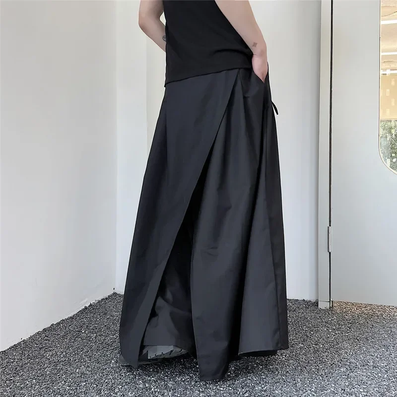 Designer's Irregular Multi-layered Kimono Skirt Bell Bottoms Men's Asymmetrical Samurai Sword Kimono Pants Casual Scene