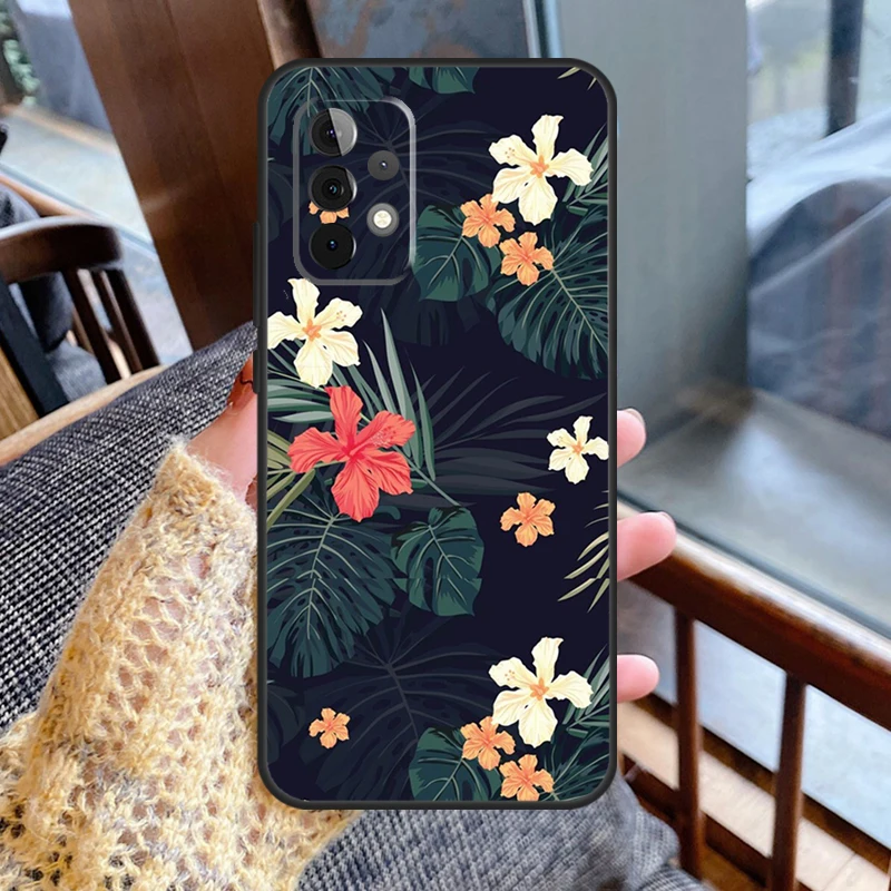 Summer Tropical Plants Leaf Case For Samsung Galaxy A52 A32 A12 A13 A33 A53 A52S A50 A51 A71 A14 A34 A54 Back Cover