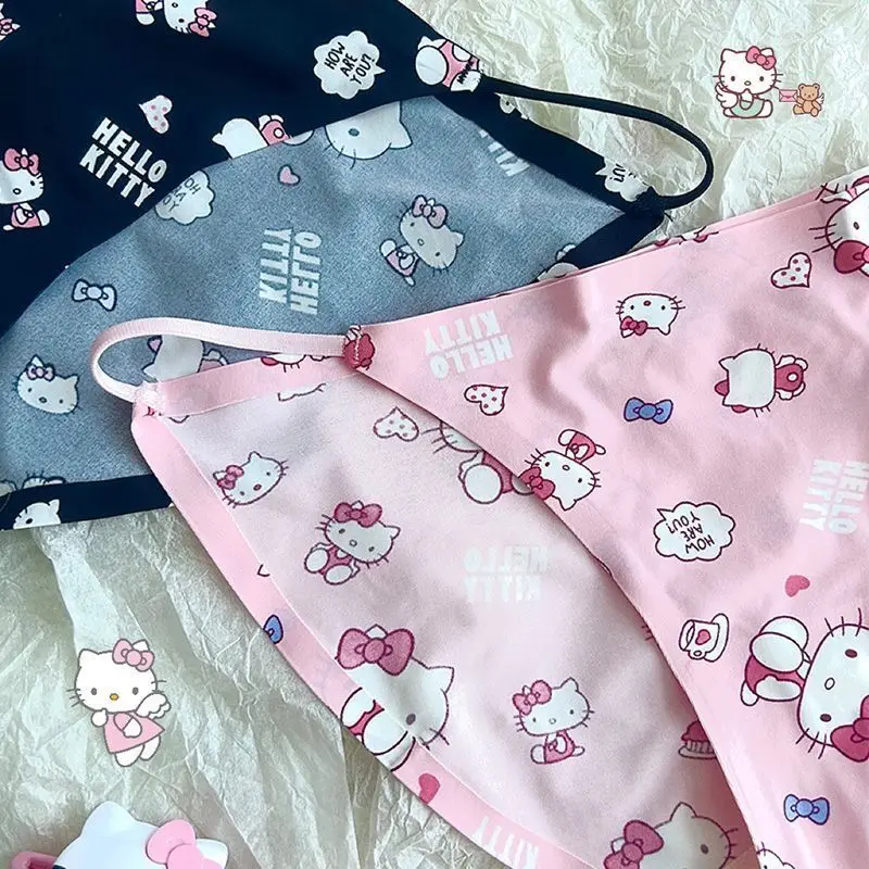 Sanrio Ice Shreds Cartoon Hello Kitty Printed Cute Scarless Panties Female Pure Desire Sexy Girl Lingerie Female Summer Thong