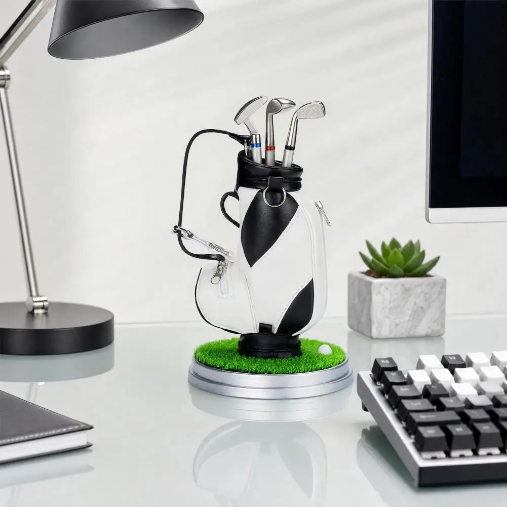 Golf Pen Holder Set, Mini Golf Bag Desk Organizer with 3 Golf Club Pens Novelty Office Supplies Desk Decor for Men Business Gift