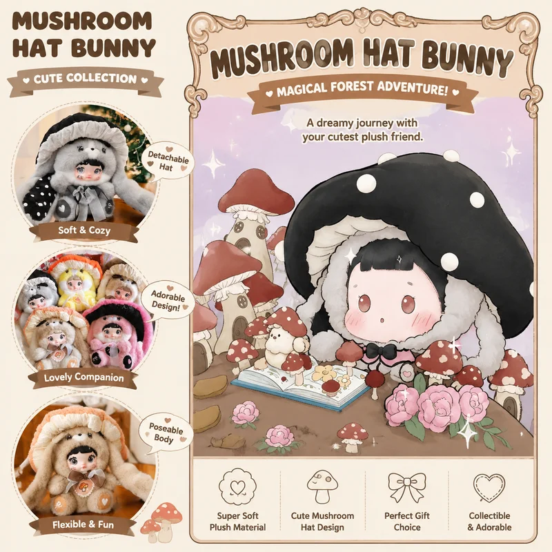 New Genuine Nommi Glutinous Rice Mushroom Hat 400% Blind Box Plush Cute Overall Doll Bedroom Ornament Girl Trendy Toy Gift