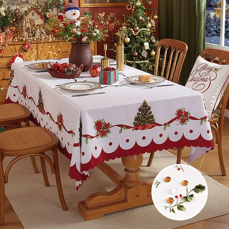 Christmas Rectangle Tablecloth Winter Waterproof Damask Floral Decorative Table Cloths Table Covers for Dinner Parties Holiday