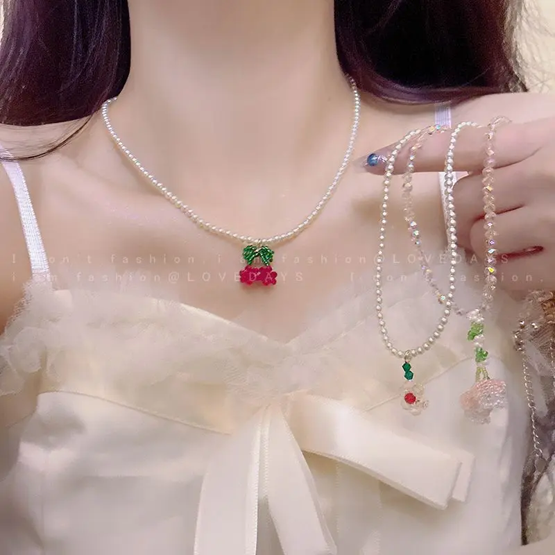 Pearl Lily Flower Crystal Beaded Choker Necklace Minimalist Sweet Forest Vibe Elegant Dainty Daily Commute Jewelry Her