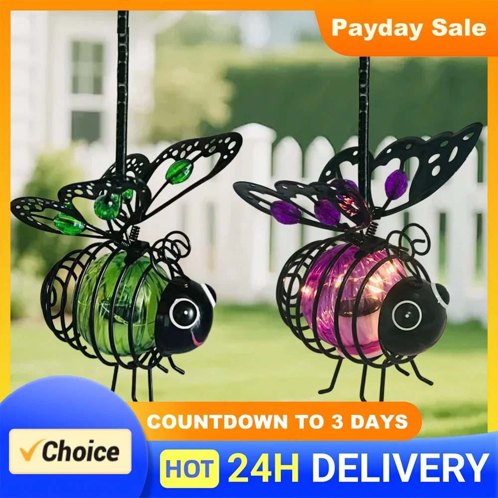 In-Sect Simulation Light with Elastic Spring Lights Decorations Figurine Solar Hanging Flying Insects Lamp for Outdoor