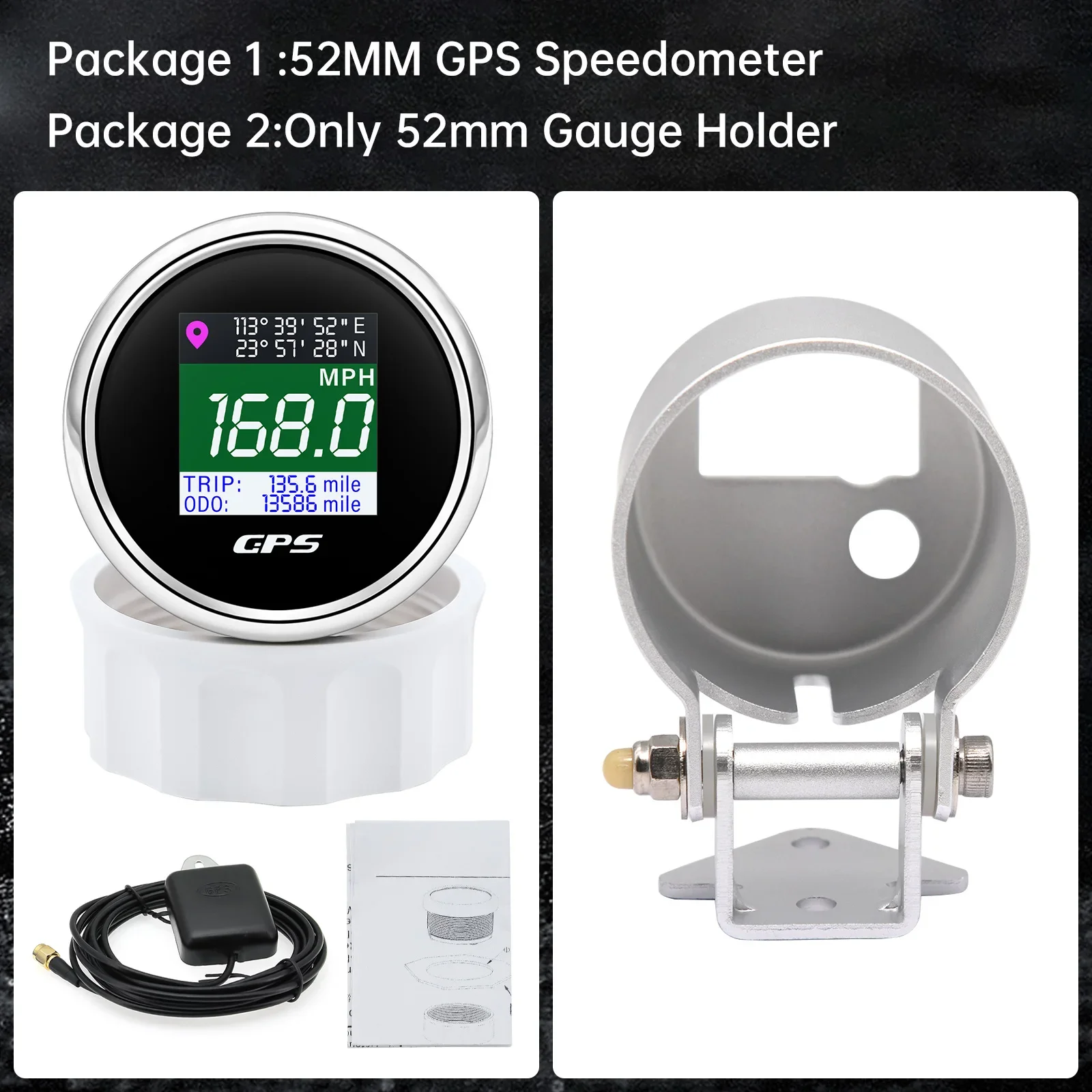 52mm Digital GPS Speedometer TFT Screen Odometer adjust Mph Knot Km/h Speed Gauge For Boat Car Yacht 12V 24V Bracket (optional)