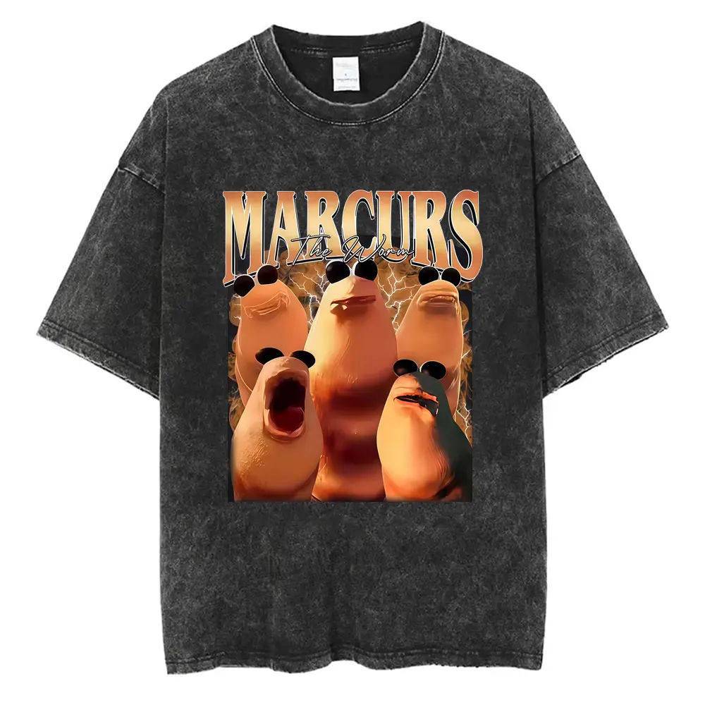 تي شيرت كلاسيكي مغسول بشكل واضح ليس قانونيًا لغسيل ماركوس الدودة مضحك ميمي تي شيرت رجالي ونسائي كاجوال من القطن كبير الحجم #4