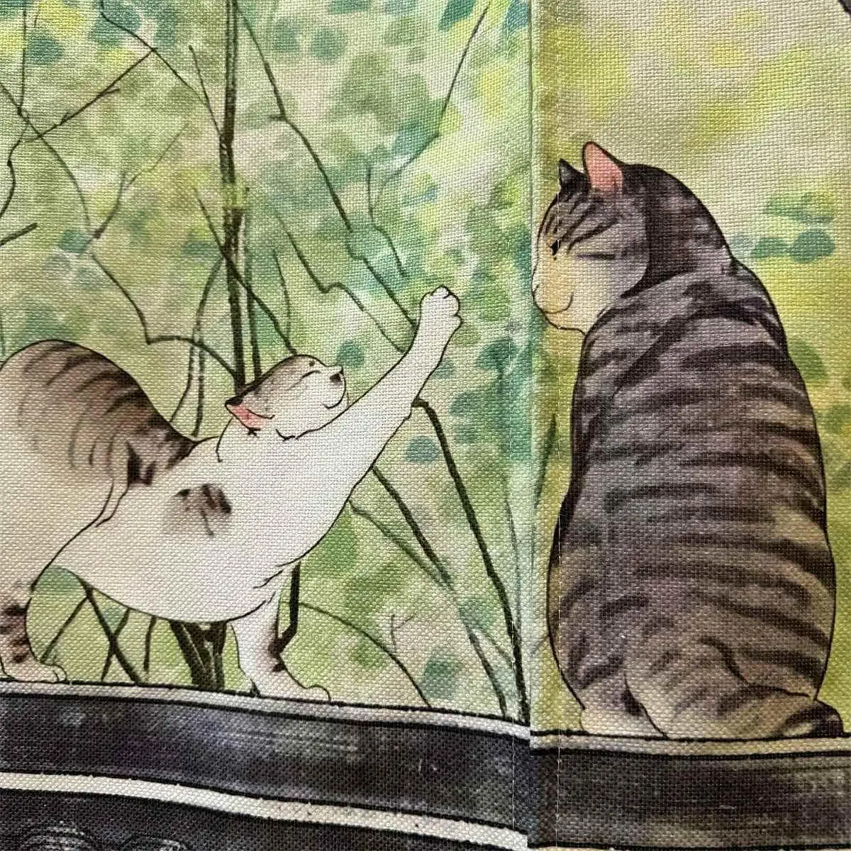 Ofat Home Cute Two Cats Playing Door Curtain Cartoon Cat Pattern Japanese Noren Doorway Curtain Home Decor Hanging Panel
