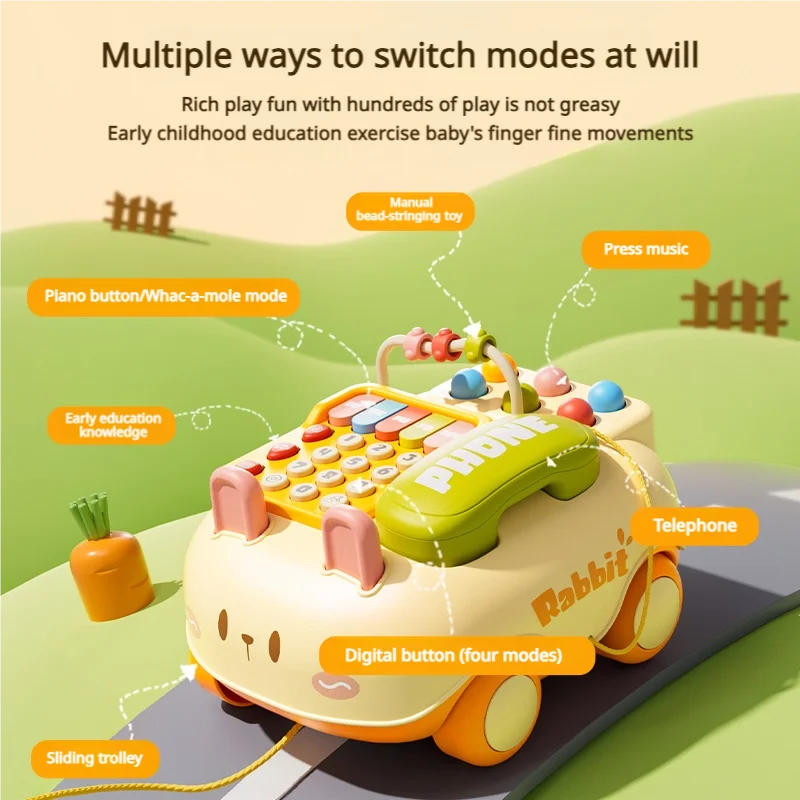 Babytelefoonspeelgoed Muziek Elektrisch speelgoed Geluidsencyclopedie, Whack-a-mole, Piano, Rekenkundig, Multifunctionele vroege educatieve trolley