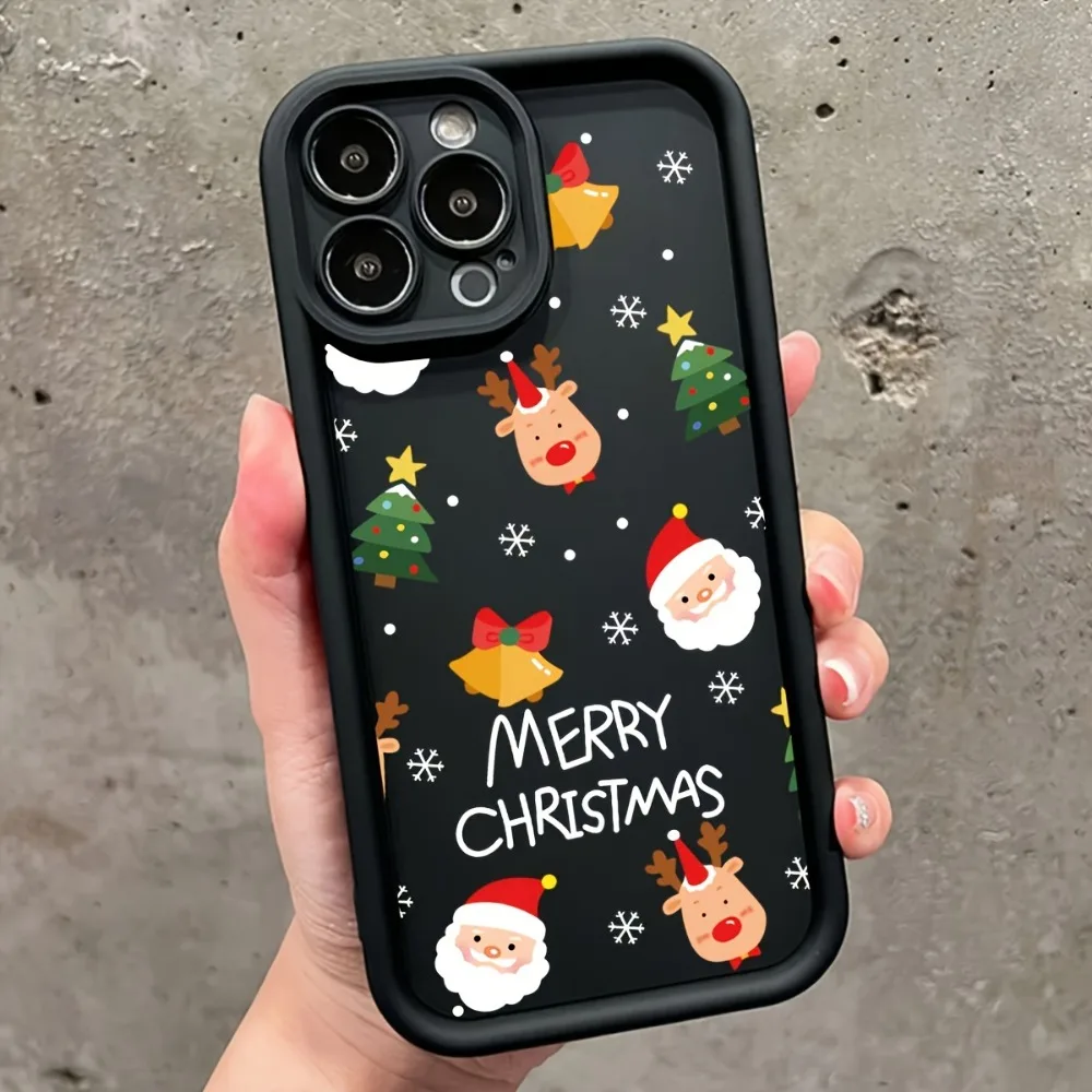 حافظة هاتف مطبوعة سانتا كلوز مناسبة لهاتف آيفون 17 16 15 14 13 12 11 Pro/Max/Plus غطاء خلفي مضاد للسقوط ومقاوم للصدمات