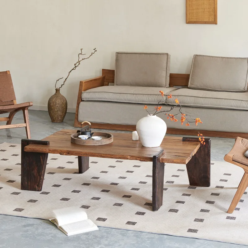 Hotel and guesthouse large coffee table, natural wood coffee table, rectangular low floor-sitting table, vintage weathered style