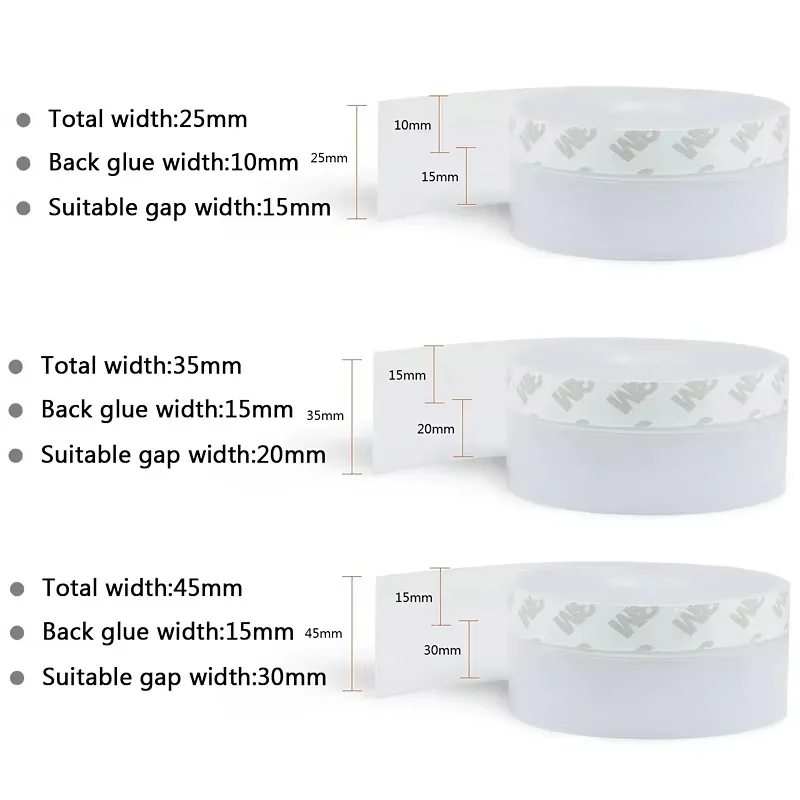 2 pçs silicone auto-vara tempo descascando fita selos lacunas da casa de vidro/doveiro janelas porta inferior janela à prova de poeira/selo da porta