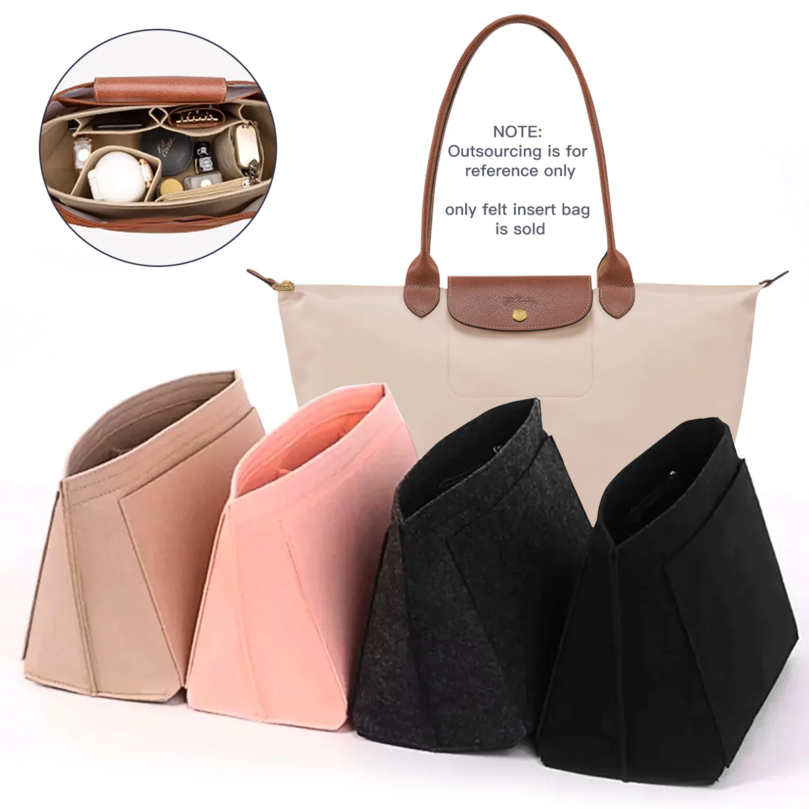 Borsa con inserto in feltro adatta per borsa Longchamp Borsa con fodera Borsa per trucco in tessuto di feltro Supporto da viaggio Borsa con inserto portatile Organizzatore