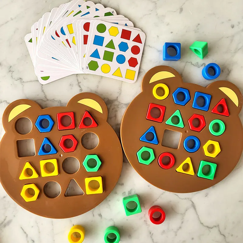 Montessori Educacional Aprendizagem Brinquedos de madeira para crianças, jogo de batalha interativo, forma geométrica, quebra-cabeça de cores