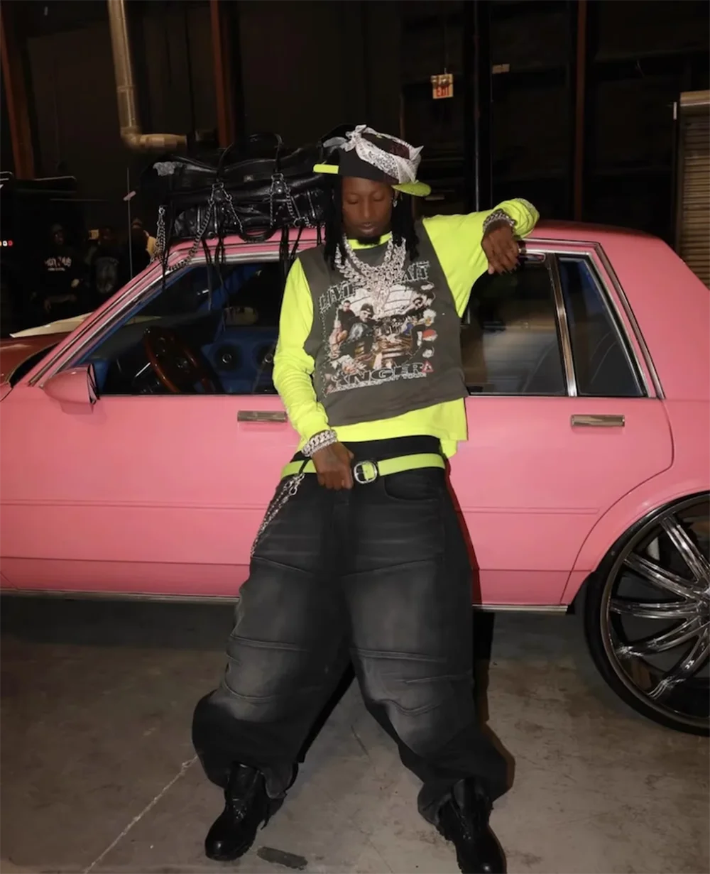 اللون حجب الرباط مزدوجة الركبة فضفاض الجينز للرجال واسعة الساق غسلها خمر فضفاض سراويل جينز المتضخم السراويل البضائع #5