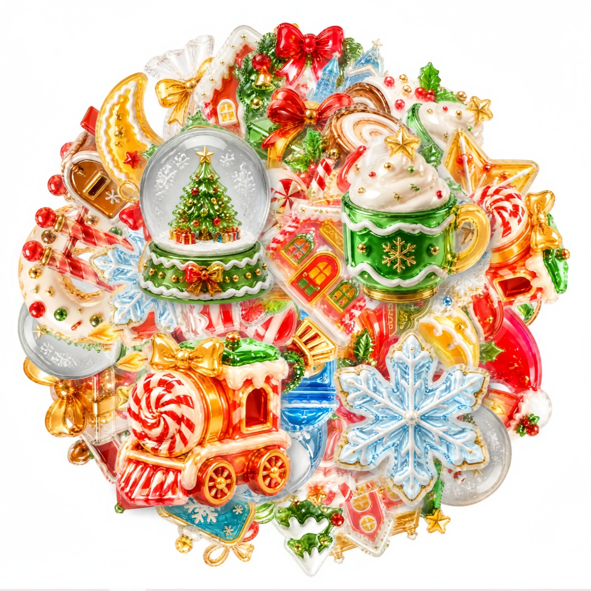 50Pcs Crystal Candy Christmas Stickers Realistic Resin Relief Scrapbooking Holiday Party Decoration DIY Stationery Stickers