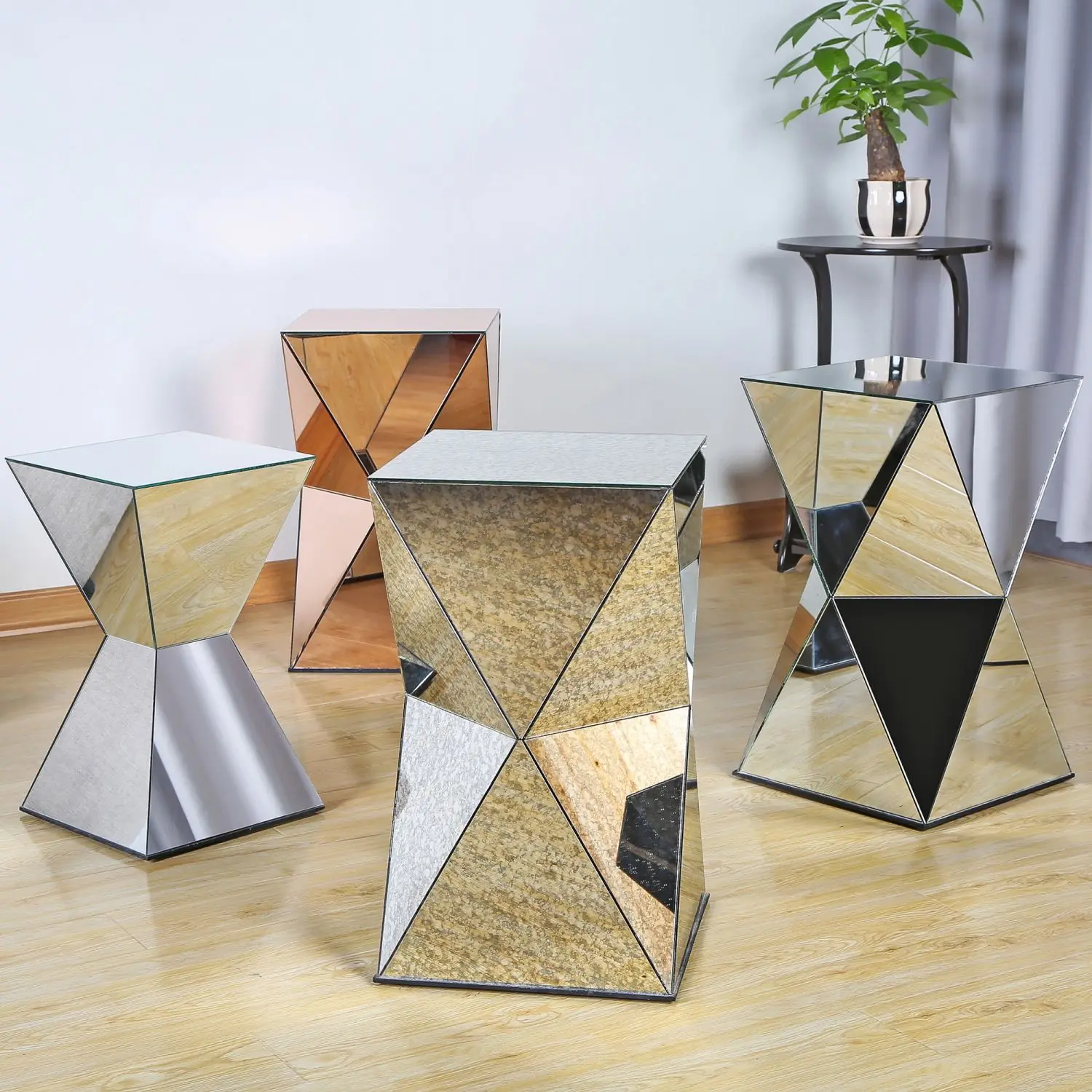 31x53cm glass mirrored furniture smart coffee tea table decorative glass flower standing side table end tea corner design