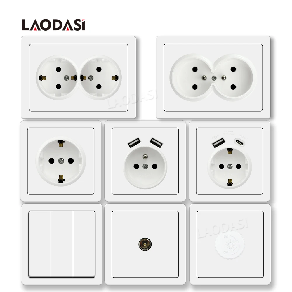 

Laodasi EU Французский стандарт Двойная USB-розетка Настенный выключатель Настенная панель, электрическая розетка 220 В с зарядкой типа c