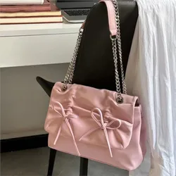 JIAERDI Sweet Bow Pink Shoulder Bags Women Fairy Core Chain Chic Y2k Handbag Female Lolita Harajuku Messenger Bag Aesthetic