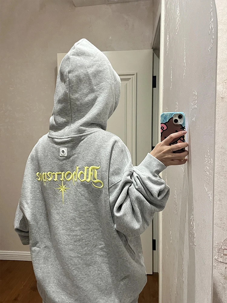 

Thiened толстовка с капюшоном и тяжелой вышивкой, женская зимняя модная брендовая верхняя одежда для пар, уличная одежда на молнии с подкладкой Fce...