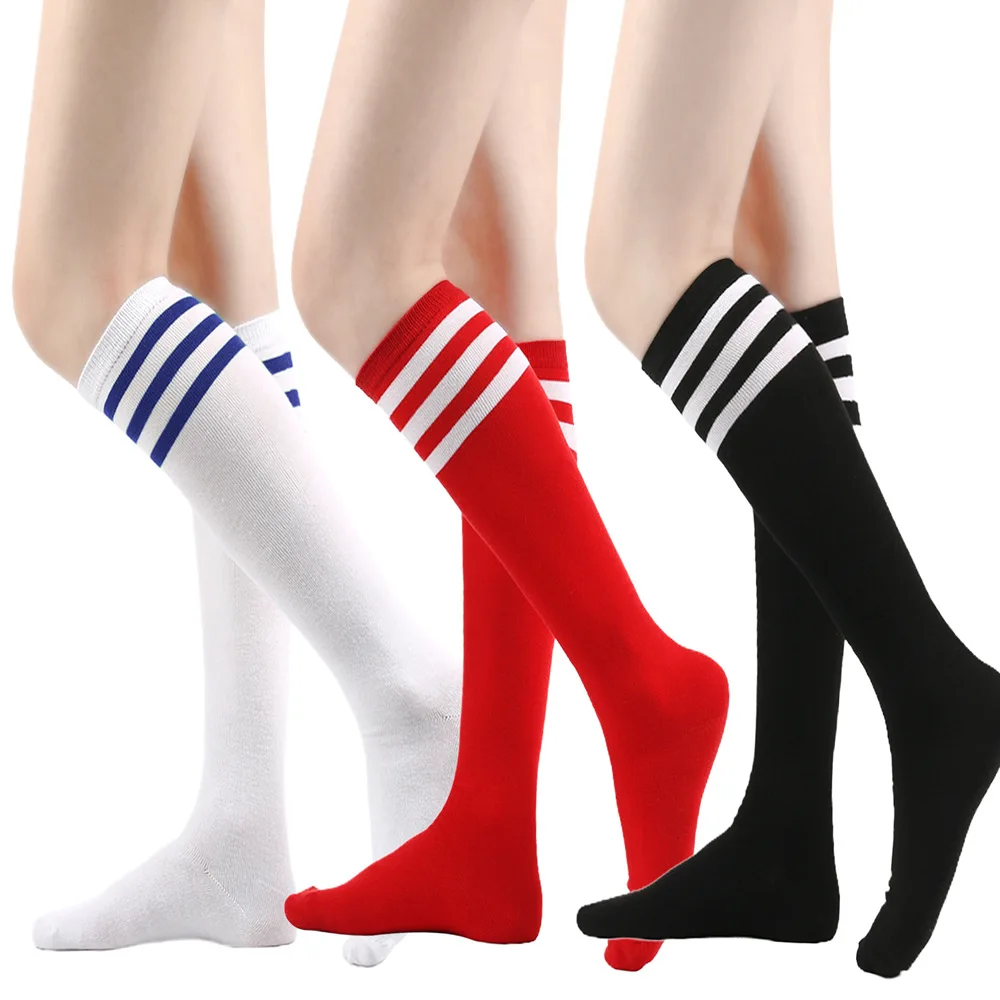 Chaussettes longues à rayures noires et blanches pour femmes, chaussettes hautes au-dessus du genou, bas chauds pour dames et filles