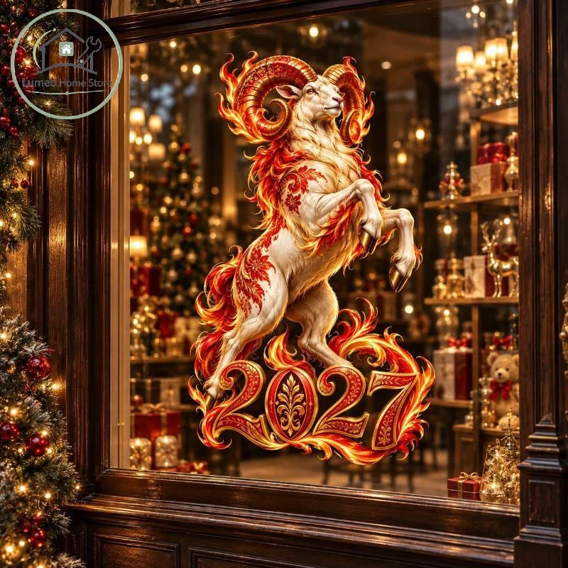 2027 Lunar Year of Sheep Static Glass Stickers Waterproof Cute Pattern Window Decals for Kids Room New Year Decor