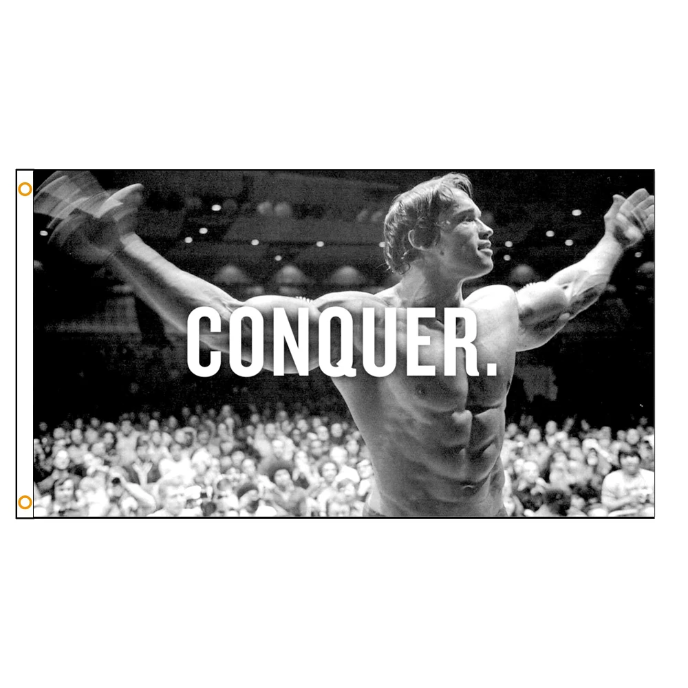 Original Arnold Schwarzenegger Conquer Motivational Inspirational Office Gym Wall Decor 3x5 Feet Flag Banner