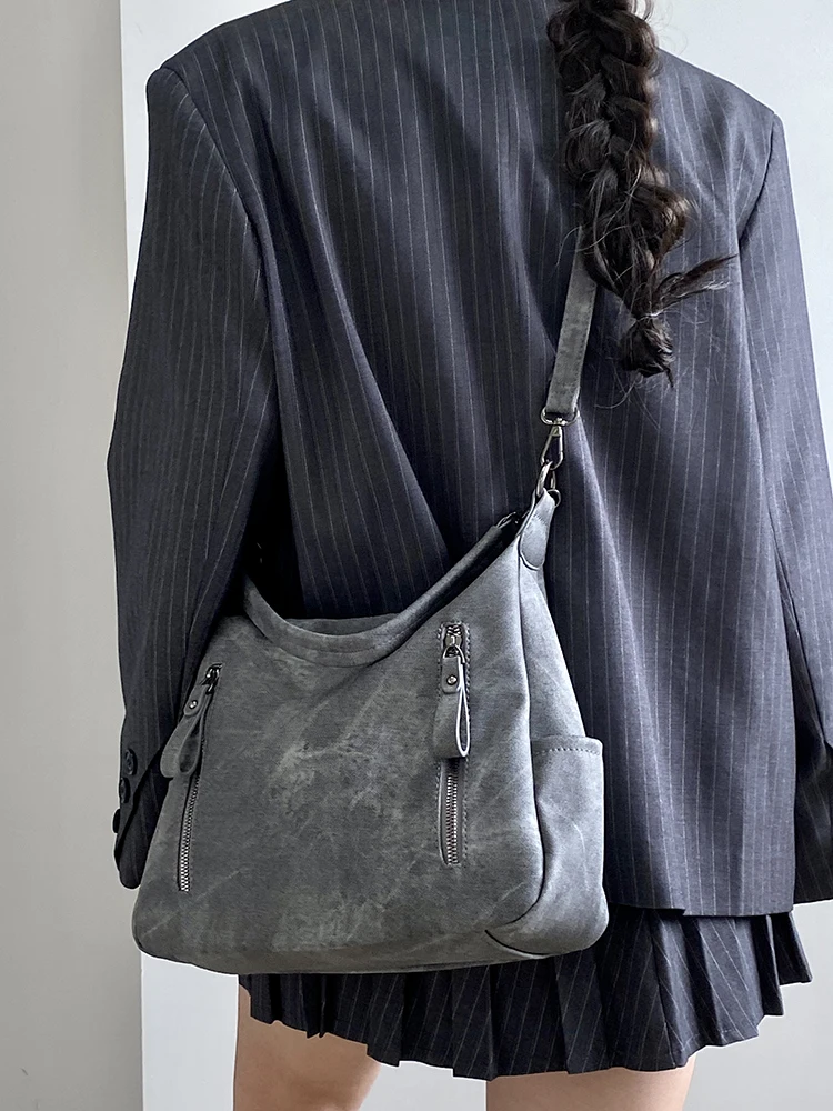 

Женская сумка большой вместимости серого цвета, сумка на одно плечо, сумка через плечо, кожаные водонепроницаемые студенческие сумки многоразового использования, новинка 2023 года