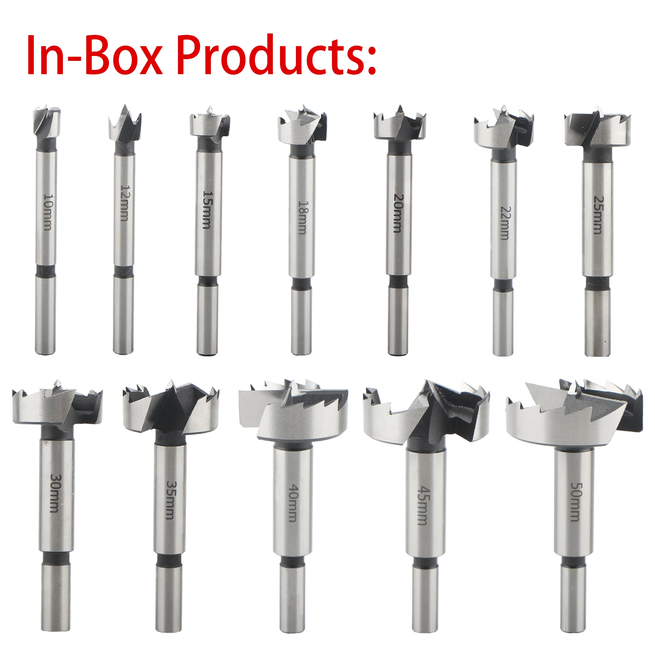 12Pcs/Set Round Shank Carbide &High Carbon Steel Multi Tooth Forstner Drill Bits Woodworking Self Centering Hole Saw Cutter Tool