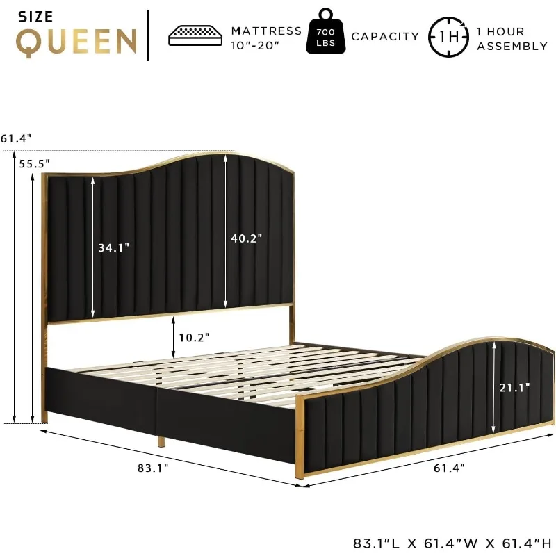 Queen Size Bed Frame, 61.4